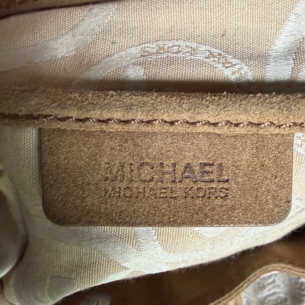 Michael Kors Hamilton Tan Suede Satchel Bag Silver Hardware Lock & Key Large - Picture 5 of 14